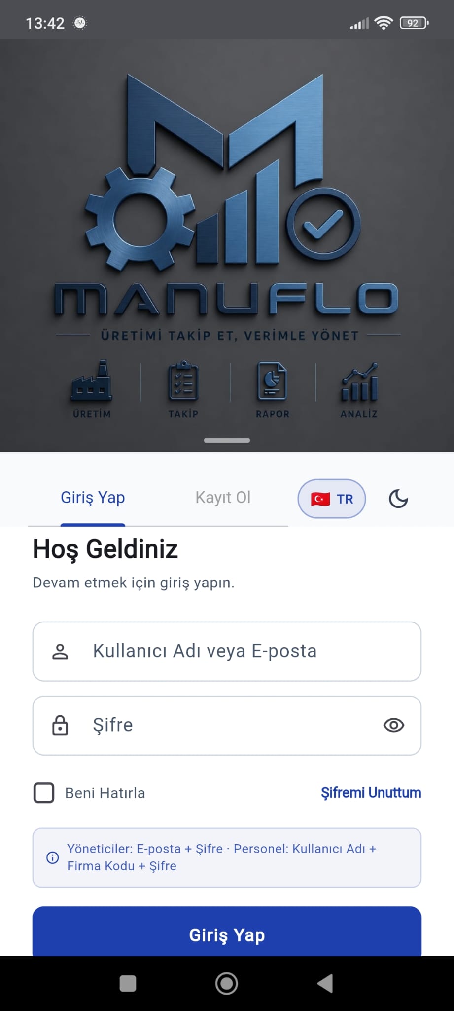 Giriş ekranı