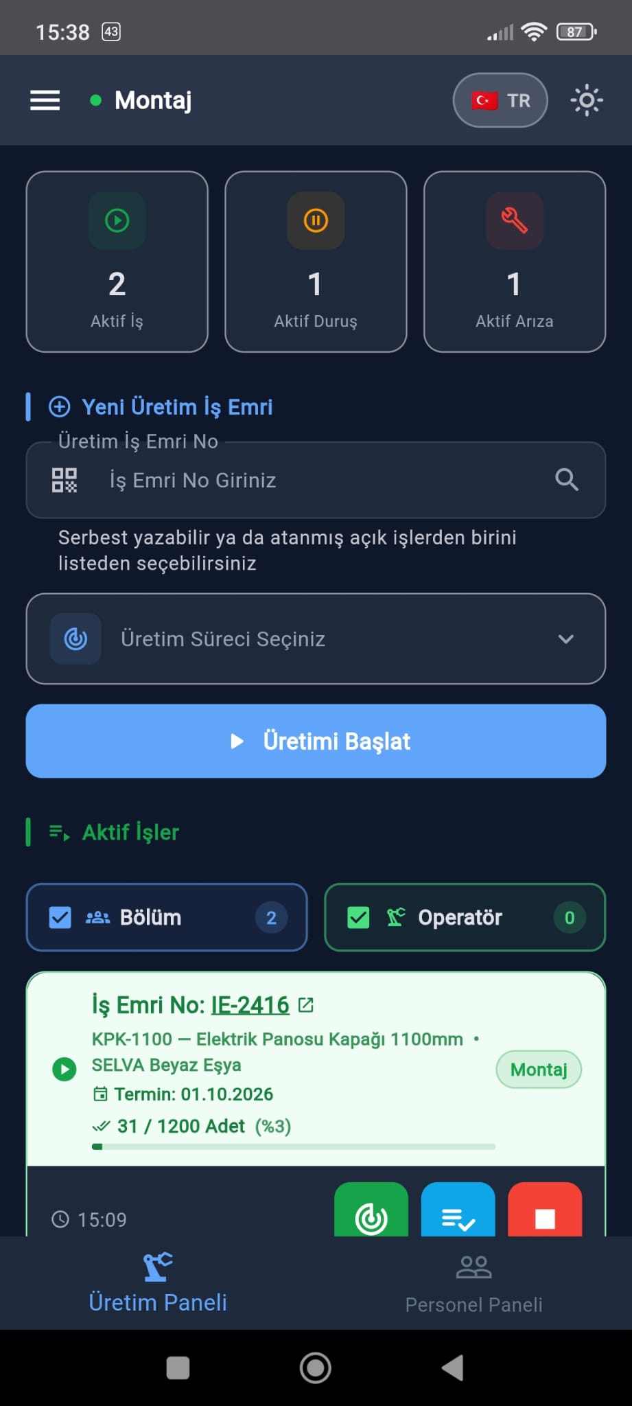 Üretim başlatma